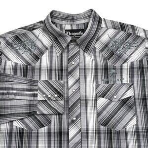 Dragonfly Budweiser Shirt Mens XL Pearl Snap Plaid Long Sleeve Cowboy Rodeo‎